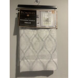 Bombay Window Panel 84" Silver Trellis Pattern Embroidered Window Curtain‎ Panel